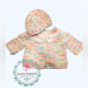 Hand Knit Baby Sweater Set,‎ Variegated Pattern, NEW Size 3-6 months